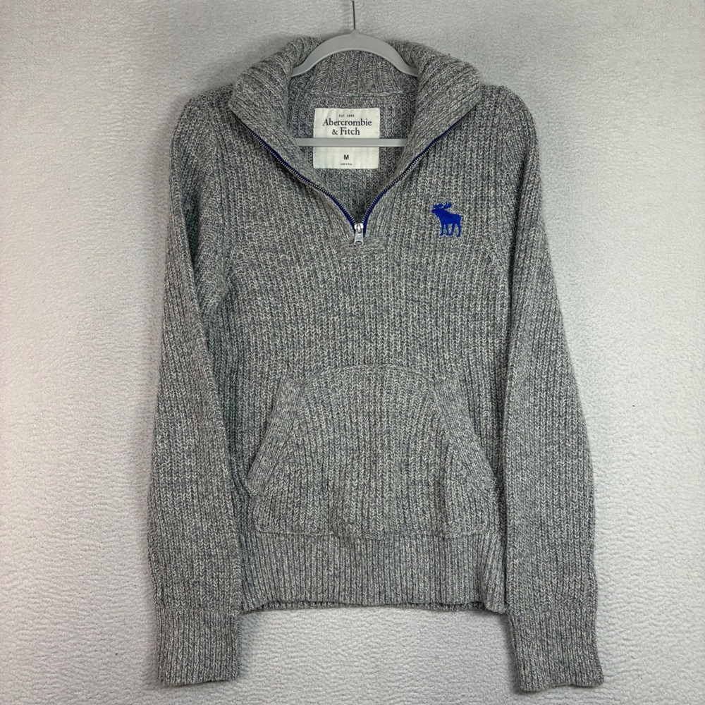 Abercrombie Fitch Wool Quarter Zip Sweater Men M Gray Knit Blend Preppy Y2K